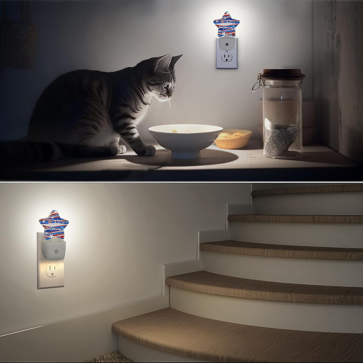 America Flag Nights Lights Plug into Wall with Dusk to Dawn Sensor,Lamp for Bedroom Bathroom Hallway Nightlight for Women Girls