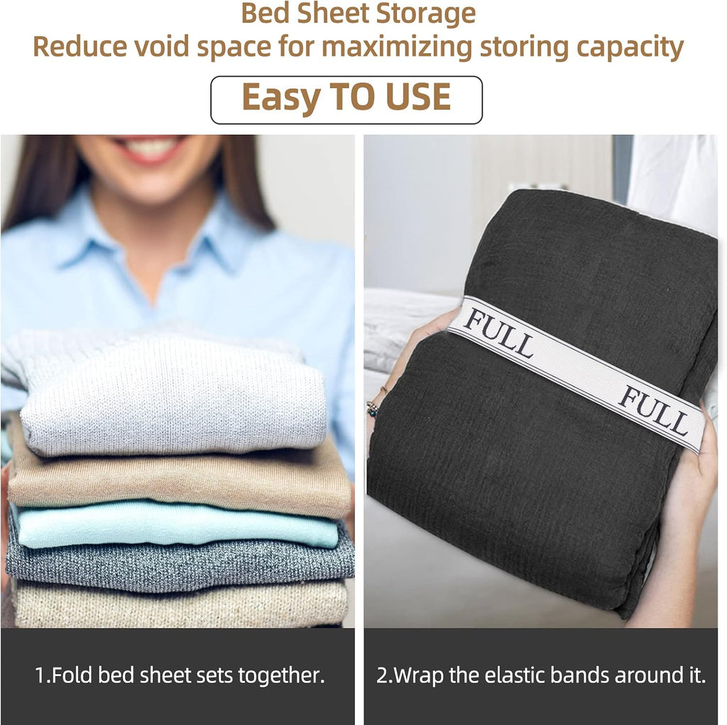 Bed Sheet Organizer Bands - Sheet Keepers & Elastic Storage for Linen Closet - Queen 4 Pack