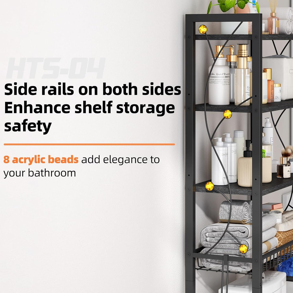 Over-The-Toilet Storage Rack, 4-Tier Bathroom Organizer Shelf Over Toilet with Adjustable Shelf and Basket, Freestanding Space Saver Bathroom Shelves Above Toilet for Room (Pure Black)