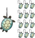 Sunlit Tilt Sea Turtle Shower Curtain Hooks, Home Decorative Shower Curtain Rings for Bathroom, Resin, Ocean Shower Curtain Hanger Hooks for Kid Room Living Room, Set of 12