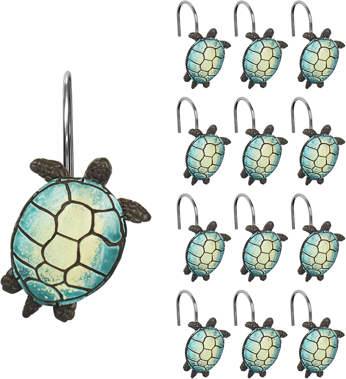 Sunlit Tilt Sea Turtle Shower Curtain Hooks, Home Decorative Shower Curtain Rings for Bathroom, Resin, Ocean Shower Curtain Hanger Hooks for Kid Room Living Room, Set of 12