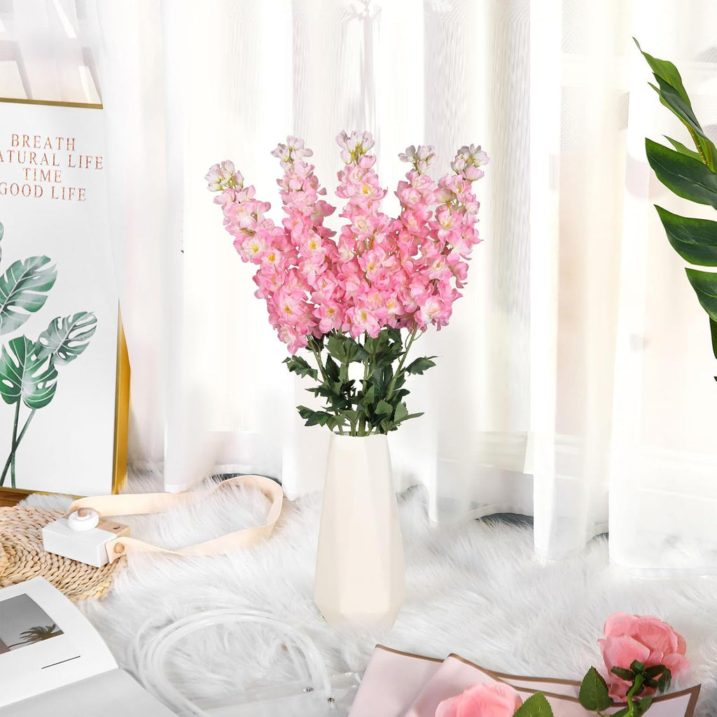5PCS Delphinium Artificial Flowers 39" Pink Flowers Faux Delphinium Stems for Tall Vase Home Wedding Table Decor(Pink)