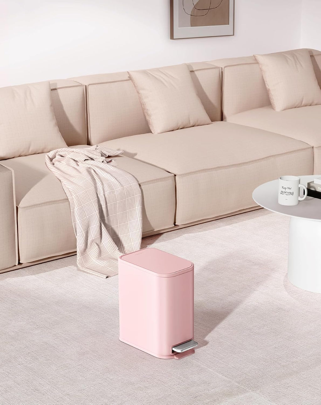 Cesun Small Bathroom Trash Can with Lid Soft Close & Pedal, 1.3 Gal, Pink