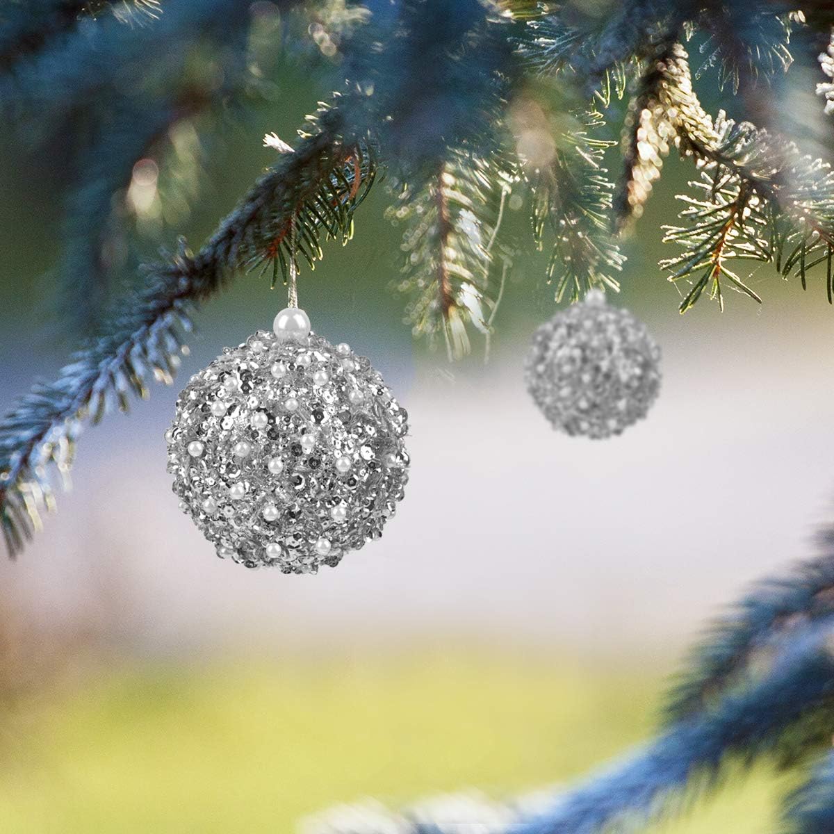 4.25" Silver Shatterproof Christmas Ball Ornaments, 4pc Set for Xmas Trees and Holiday Decor
