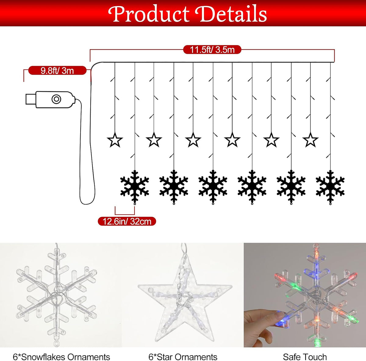 Lewondr 138 LED Christmas String Curtain Lights with 6H Timer & 8 Modes