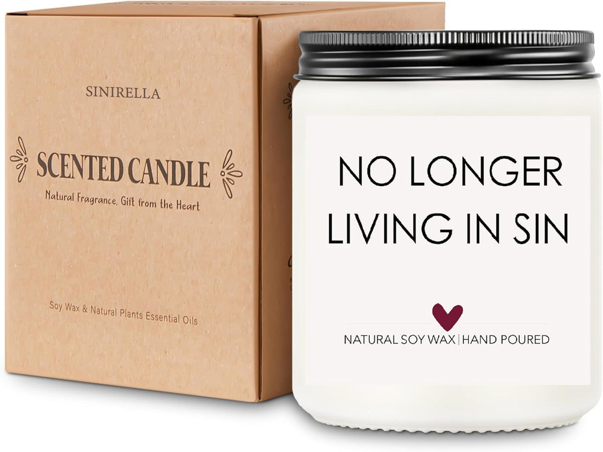 Wedding Gifts for Newlyweds, Bridal Shower Gift for Bride and Groom, Funny Engagement Gifts for Him and Her, Lavender Scented Candles, No Longer Living in Sin