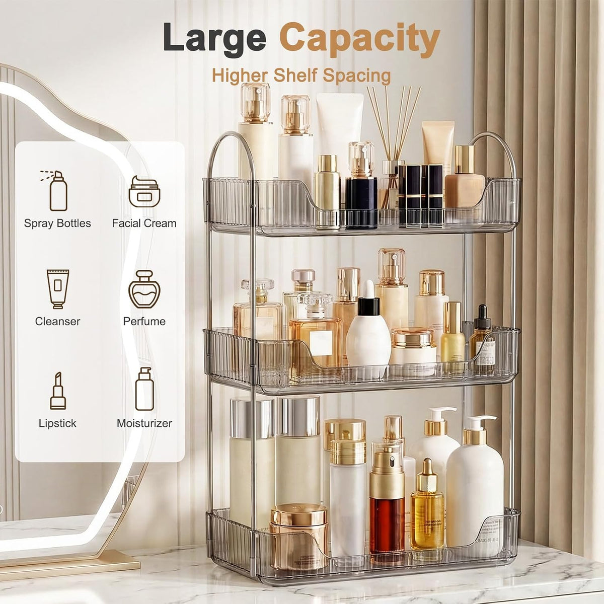 Goderewild 3-Tier Bathroom Counter Organizer, Gray Makeup Organizer