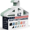 Heavy Duty Clothes Hangers 42 Pack – Made in the USA – 8lb Capacity Plastic Hangers for Adult Clothing – Durable for Pants, Coats, Jackets, or Jeans – White & Mint