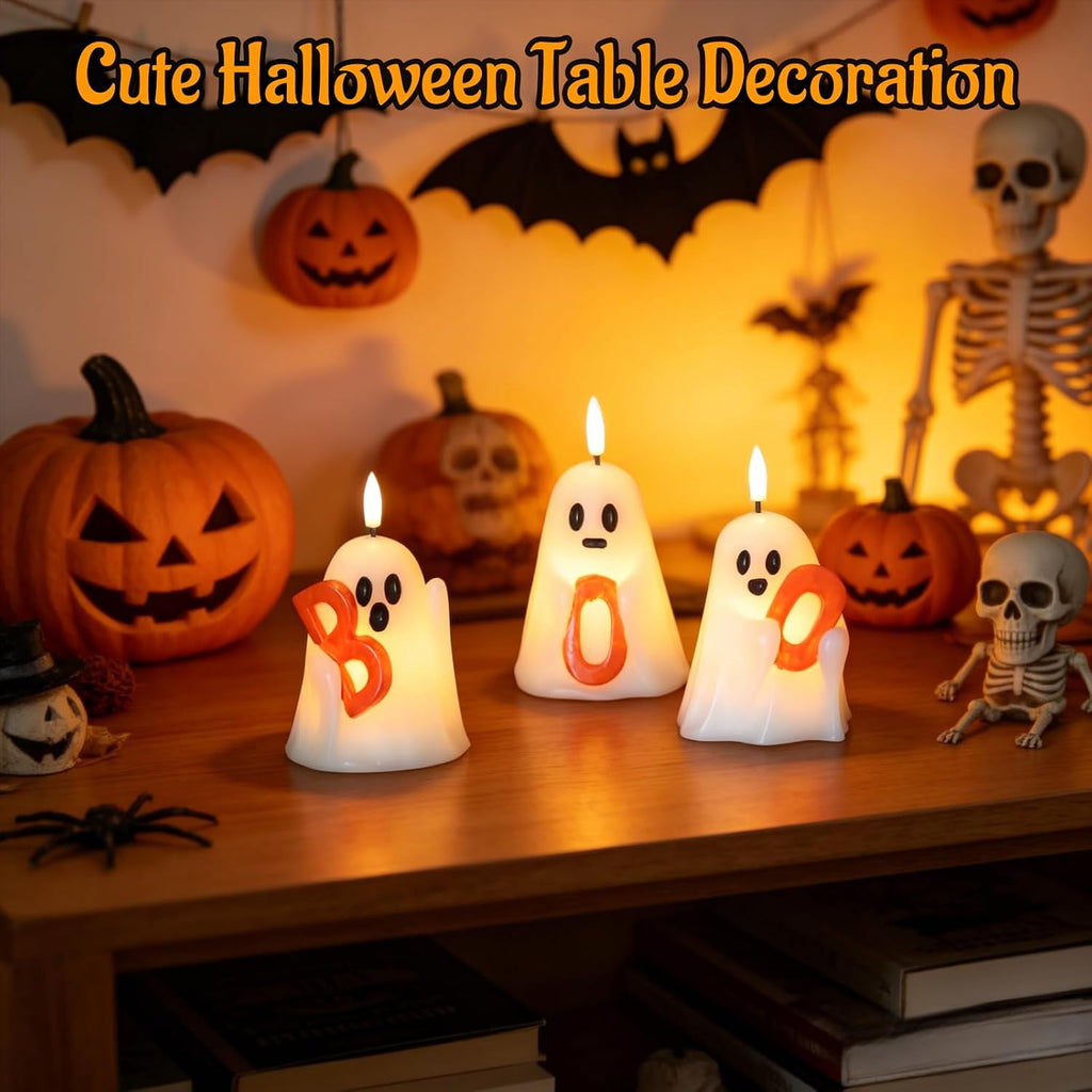 Halloween Ghost Flameless Candles with 6H Timer Hand-Painted Boo