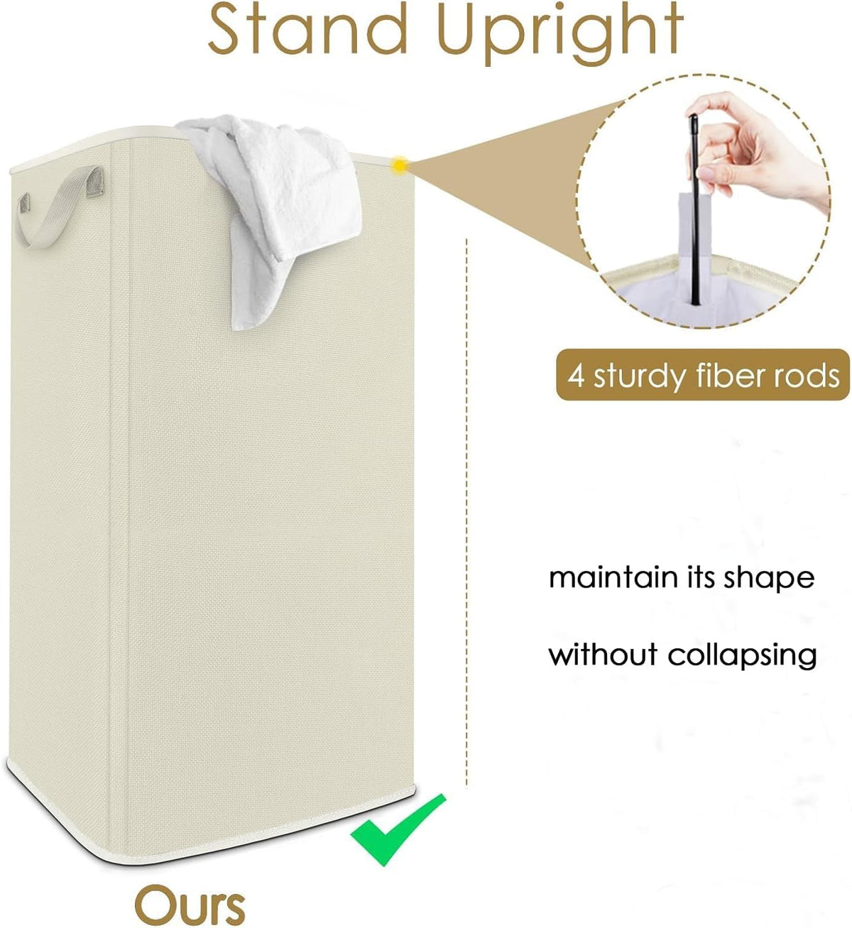 SNIGJAT Extra Large Laundry Hamper, Folding 100L Laundry Basket, Beige