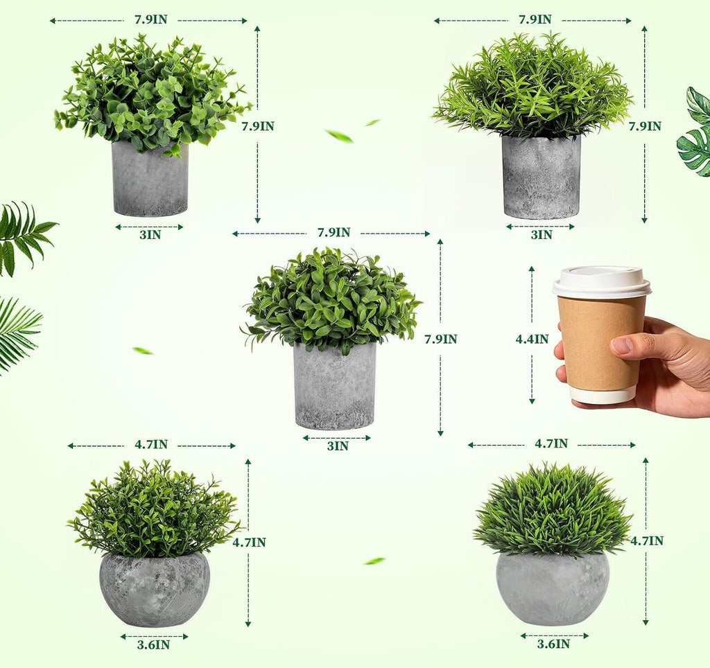 Fake Plants,5PCS Small Artificial Greenery Eucalyptus Plants Indoor in Pots