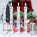 GenSwin Christmas Taper Candles with Snowman Decals, 4 Pack LED Taper Candles with Timer, Real Wax Flickering LED Flickering Flameless Candlesticks with Christmas Prints for Home Decor(0.78” x 9.6”)