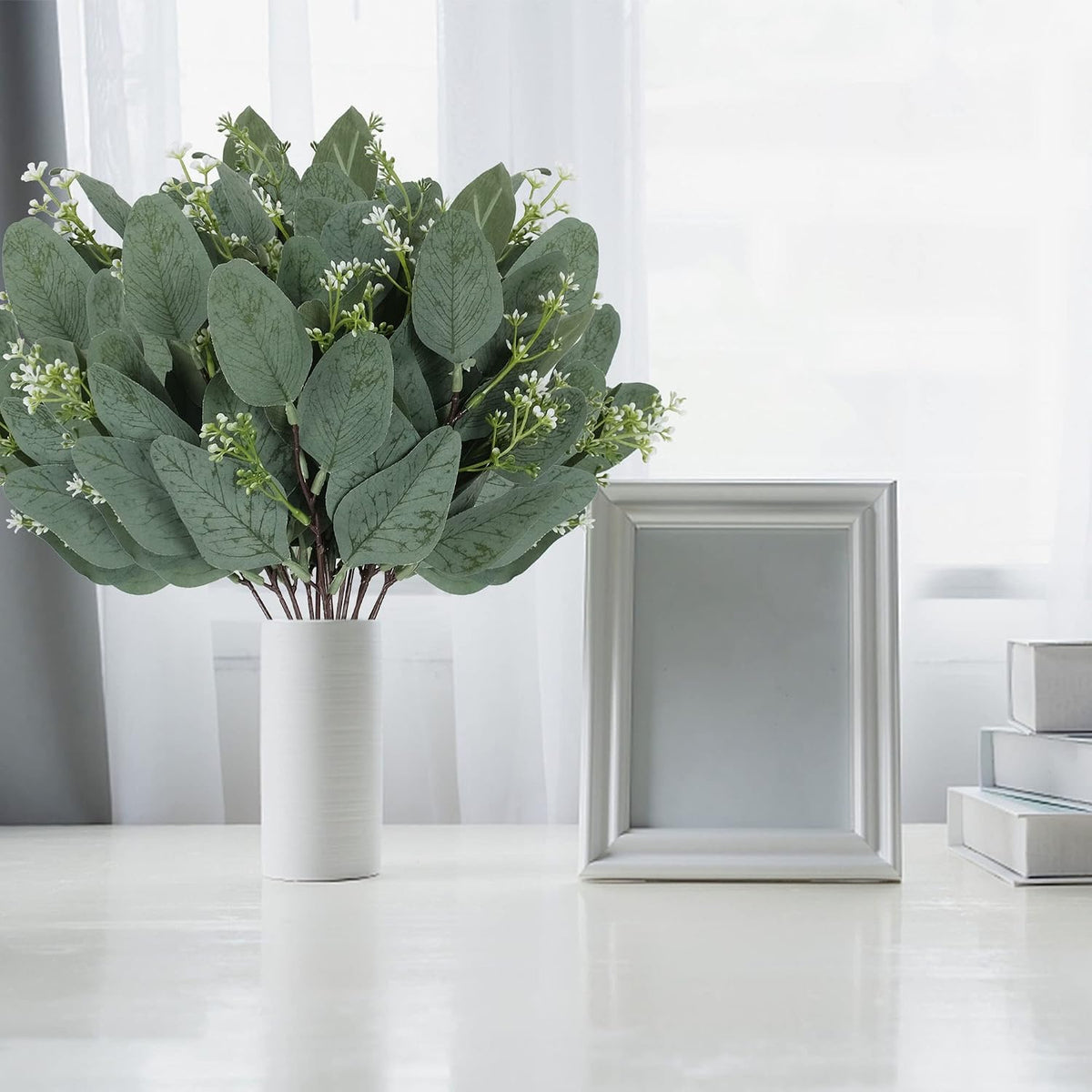 20 Pcs Eucalyptus Leaves Stems Bulk Artificial Greenery Stems Faux Seeded Eucalyptus Leaves Branches for Vase Bouquets Floral Arrangement Wreath Wedding Greenery Decoration