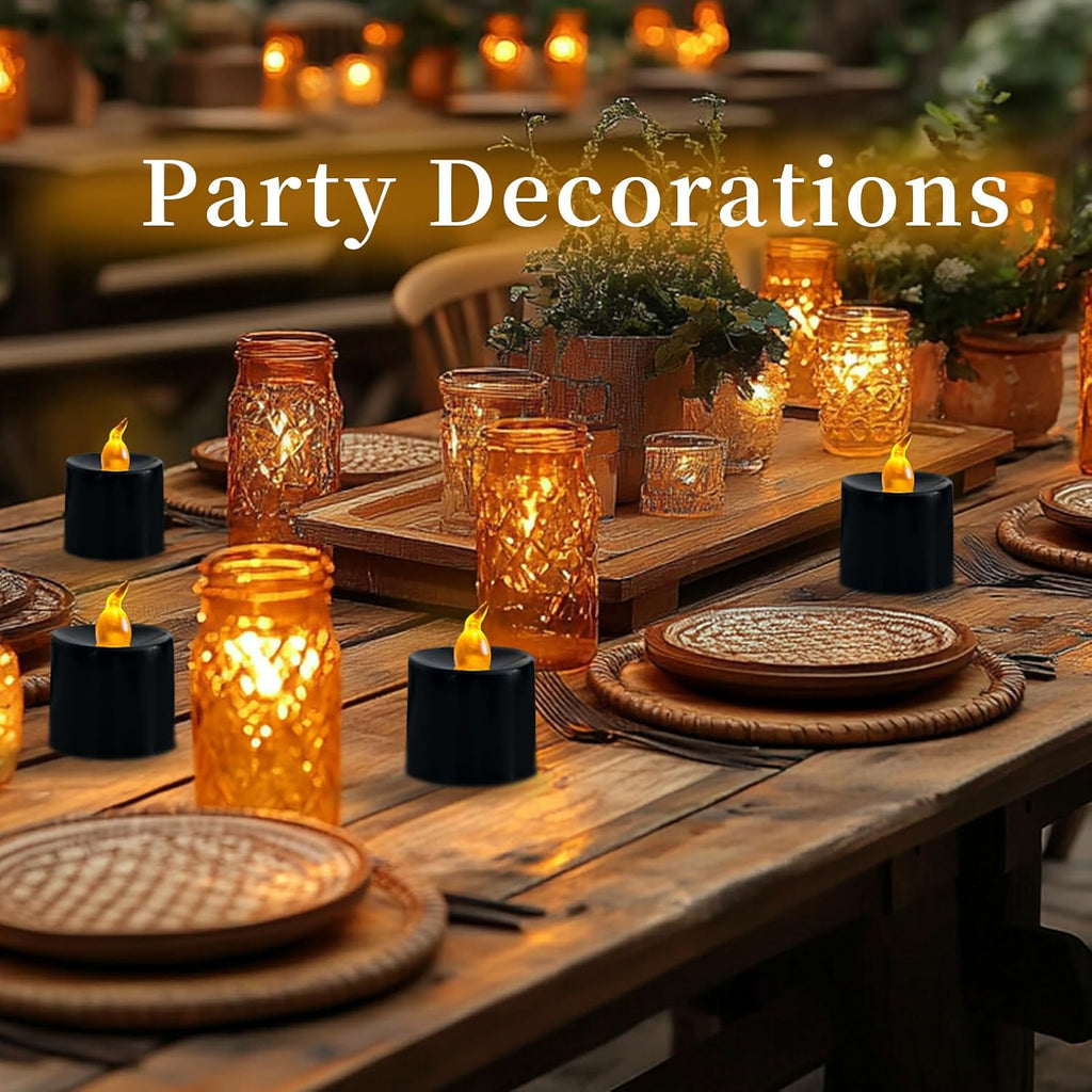 LANKER 24Pack Black Tealights Candles, Flickering Yellow Flameless Candles (Black)
