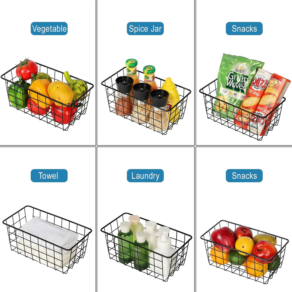 Nandae 5 Pack Wire Storage Baskets, Hanging Wall Basket Premium Metal Storage Bin Organizer Basket for Home Office Kitchen Pantry Bathroom Countertop, Black