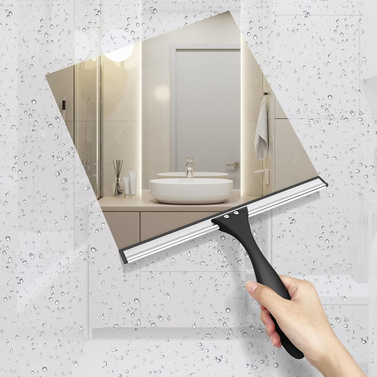 AmazerBath Squeegee for Shower Glass Door, Shower Squeegee for Glass Doors - All-Purpose Squeegee with Hook for Shower Doors, Windows, Mirrors, Tiles and Car Glass, 10 Inches (Pack of 3)
