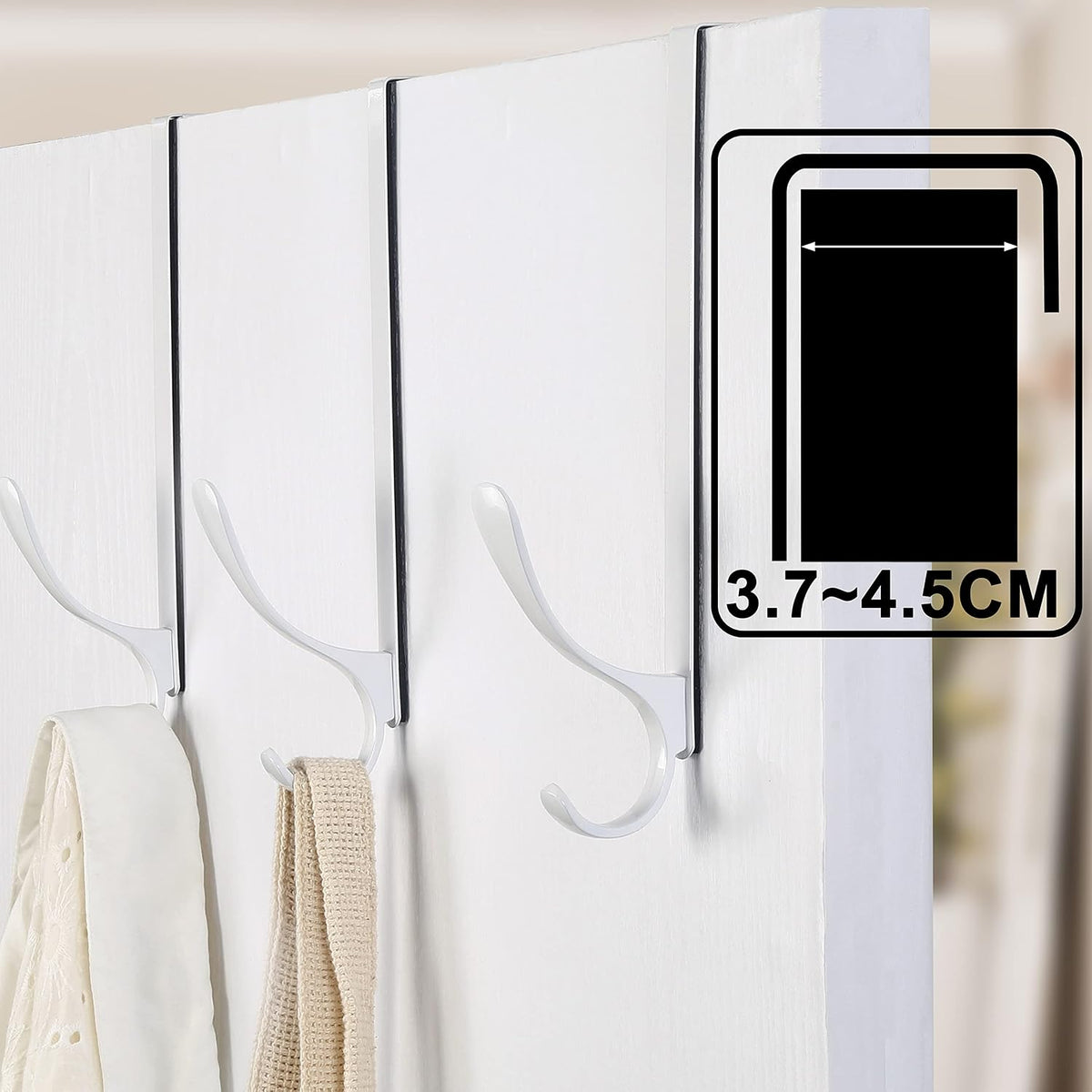 SKOLOO Over The Door Hooks - for Doors up to 4.5cm Thick, Pack of 5, Stainless Steel Door Hanger Hooks, Over The Door Hanger for Coats Clothes Hat Towel Jacket, White