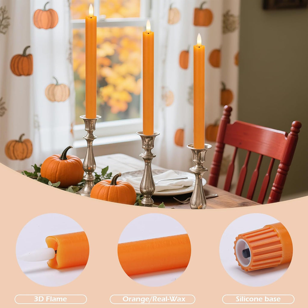 JOIONE Orange Halloween Flameless Taper Candles with Remote, 3 Pack