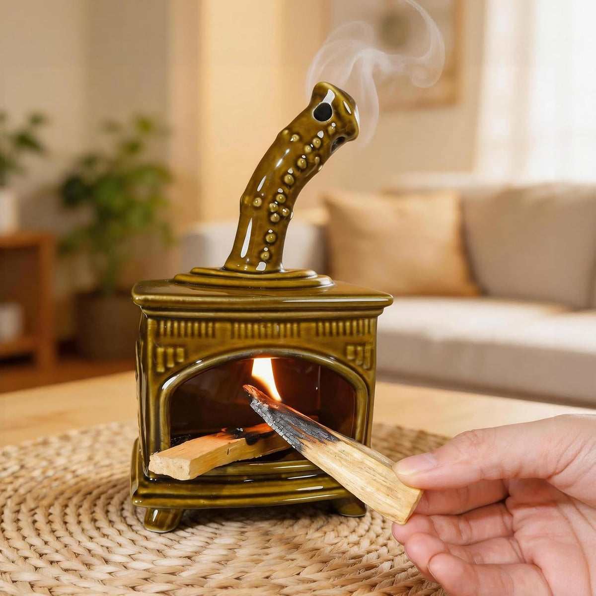 MOUGIGI Handcrafted Dark Green Ceramic Palo Santo Holder & Incense Burner