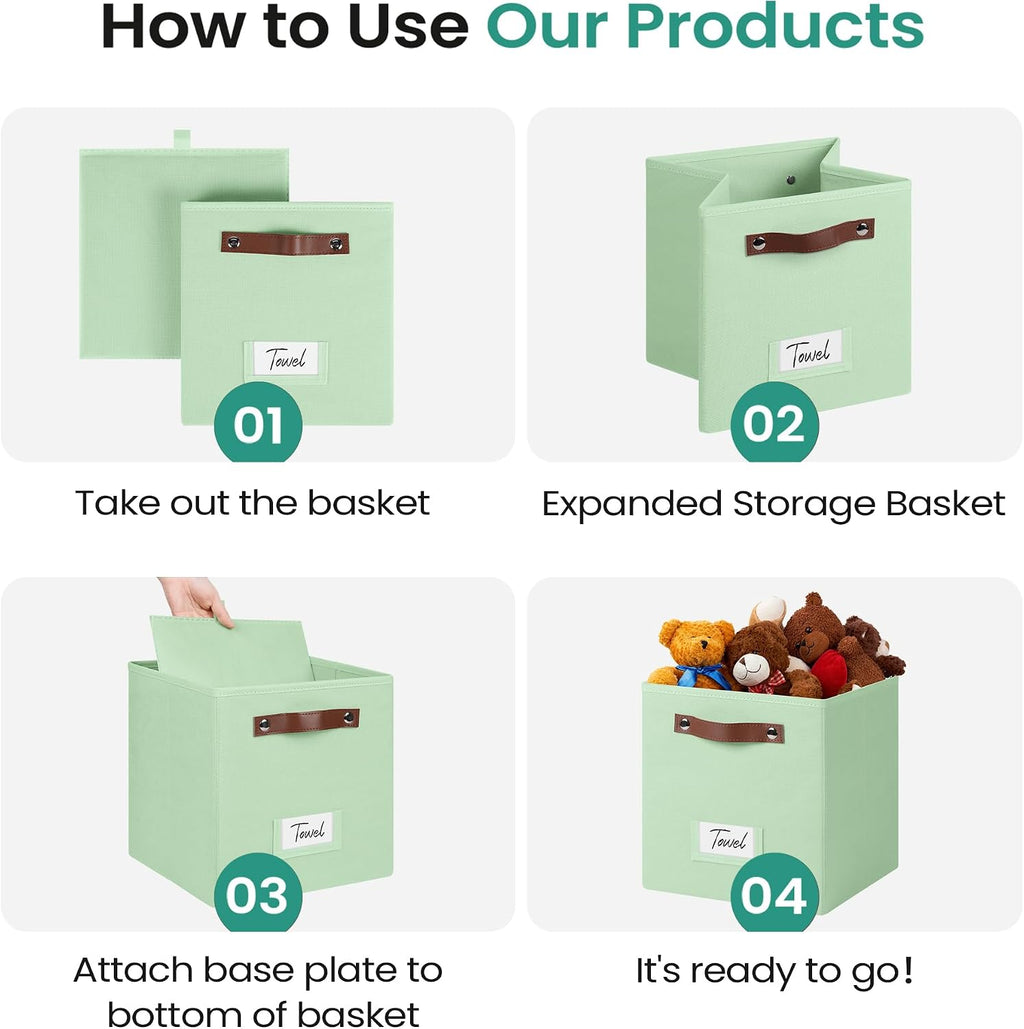 FinishingBo 10.5" x 11" Storage Bins with Labels 6 Pack