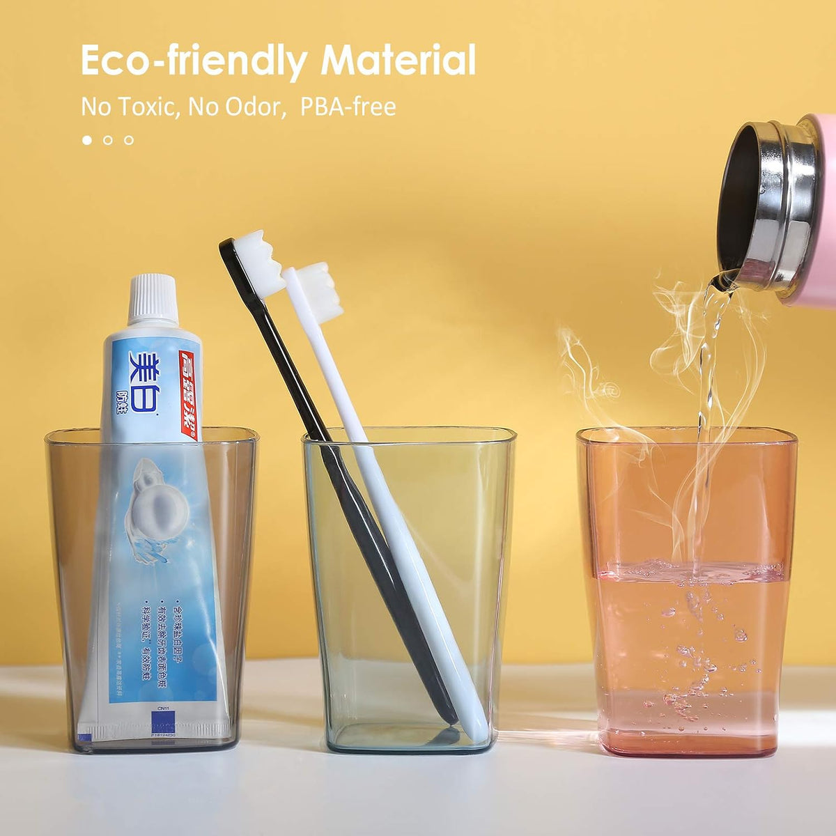 Goowin Toothbrush Holder for Bathroom, Eco-Friendly Mighty Large Capacity Toothbrush Holder Wall Mounted with 3 Square Cups for Family or Dormitory (Square Cup)