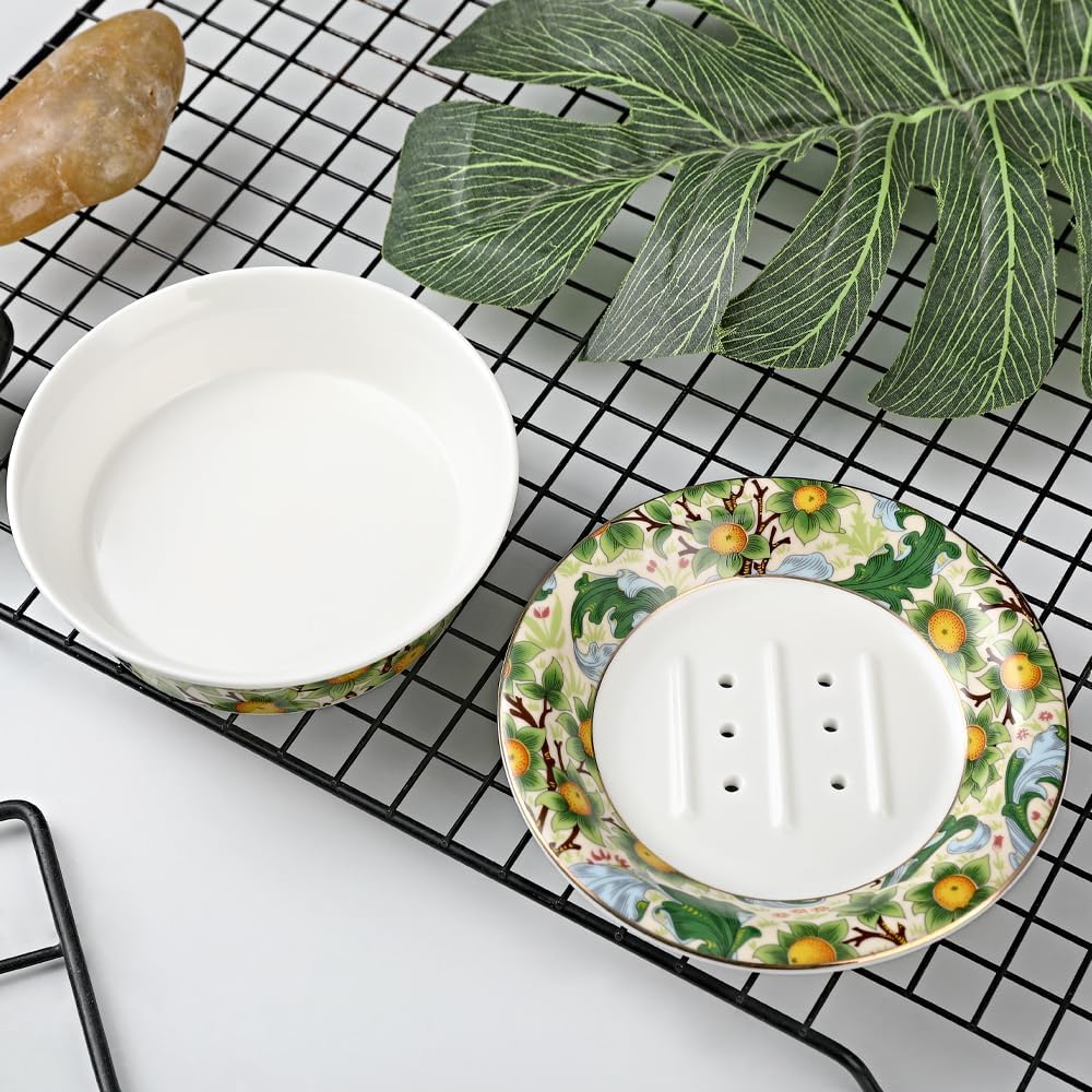 Floral Self Draining Soap Dish, Vintage Round Soap Tray(Style A)