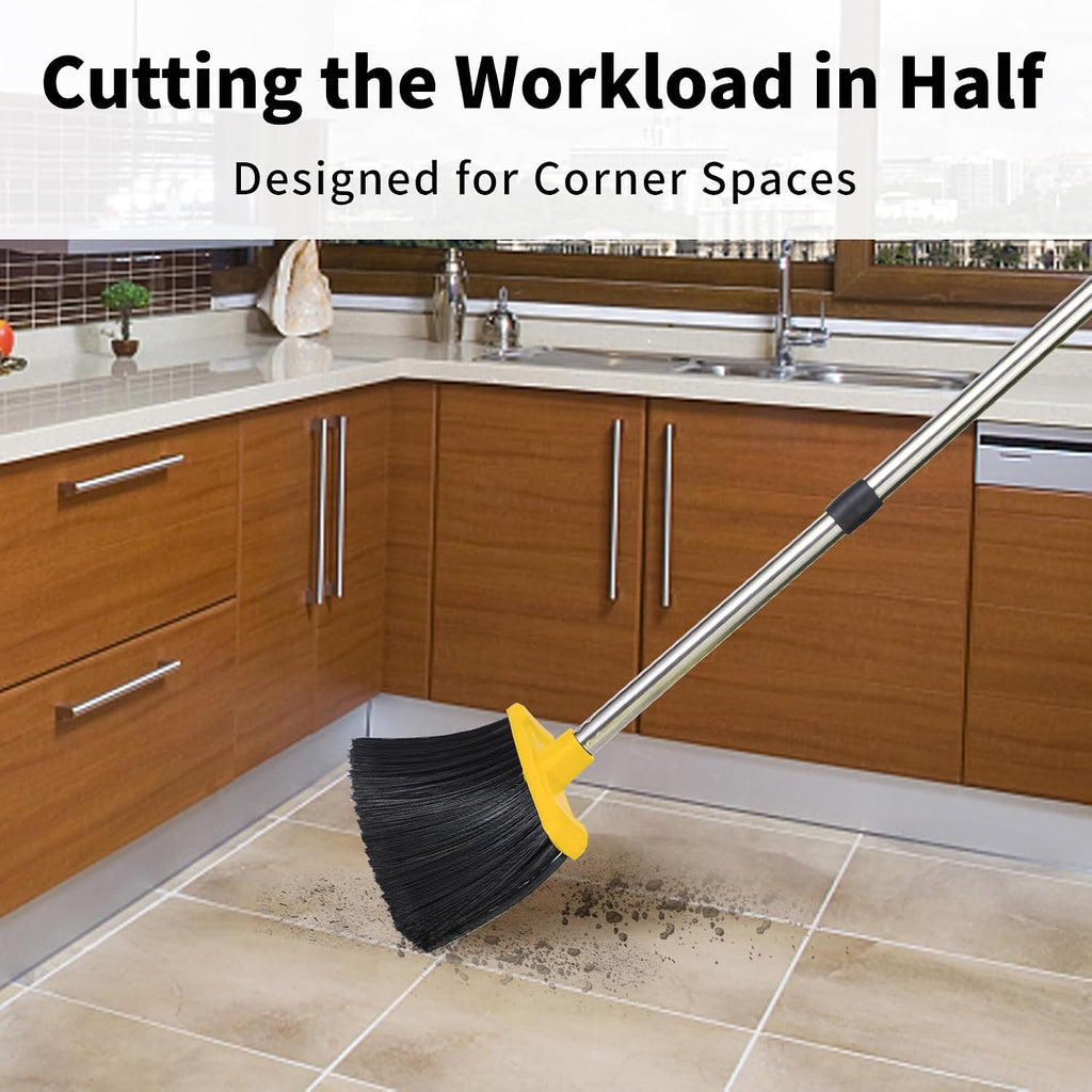 Broom and Dustpan Set for Home, 51" Long Handle Standing Pan Black Yellow