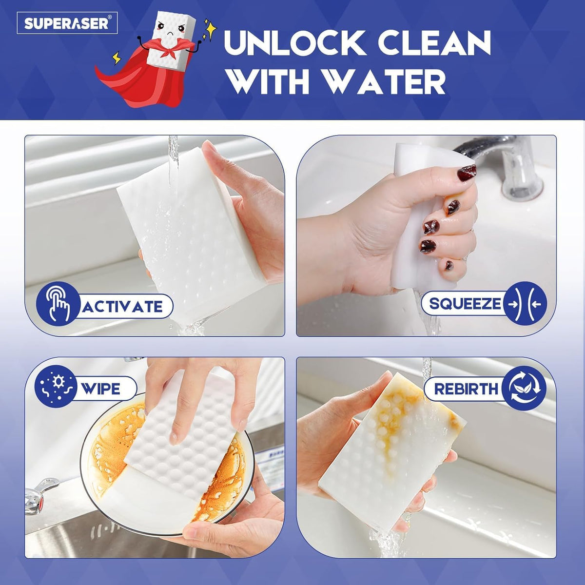 MEGA-50 Textured Melamine Magic Sponges, 50 Pack