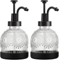Glass Hand and Dish Soap Dispenser Set, Vintage Farmhouse Refillable Soap Dispenser with Black Pump & Non-Slip Mat, for Bathroom Kitchen Shampoo Lotion, Rustic Antique Decor (2 PCS, White)