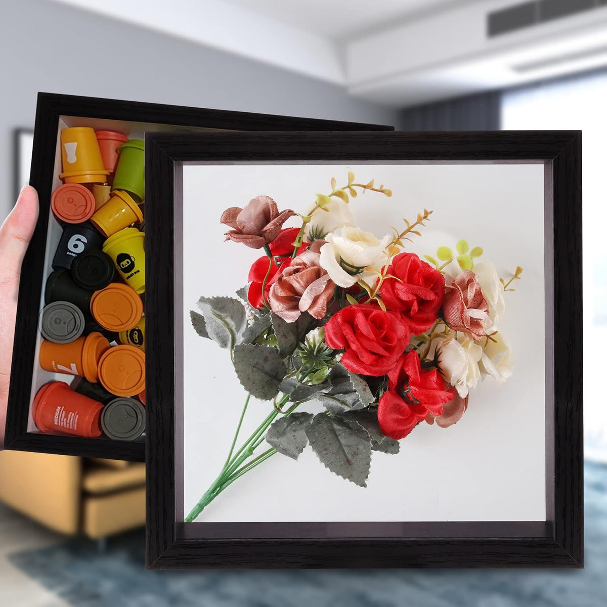 8x8 Shadow Box Frame,Display Case,Wood,3D,Thicker,Inner Deep 1.8In,Black