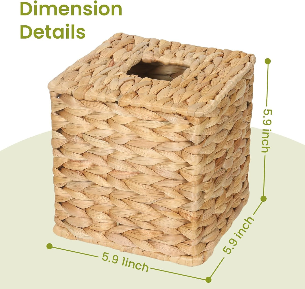 Water Hyacinth Square Tissue Box Cover - Handwoven Natural Fiber Decorative Tissue Holder for Living Room, Bedroom, Bathroom, Fits Standard Square Tissue Boxes, Farmhouse Home Organizer