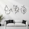 Otoolling 3 Pcs Black Metal Cat Wall Art Decor Women Cats Decor for Cat Lovers Metal Minimalist Girls & Cats Line Drawing Wall Art for Bedroom Living Room Bathroom(Classic)