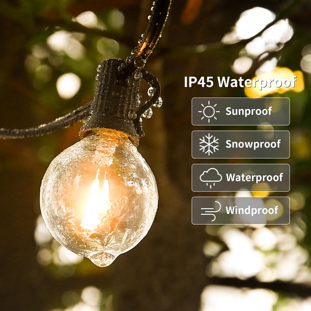 200ft 2-Pack Outdoor String Lights,Dimmable G40 LED String Lights with 104 Shatterproof Clear Bulbs UL Approval Waterproof Globe 1W 2700K Outdoor Lighting for Backyard Porch Cafe Party Wedding Garden
