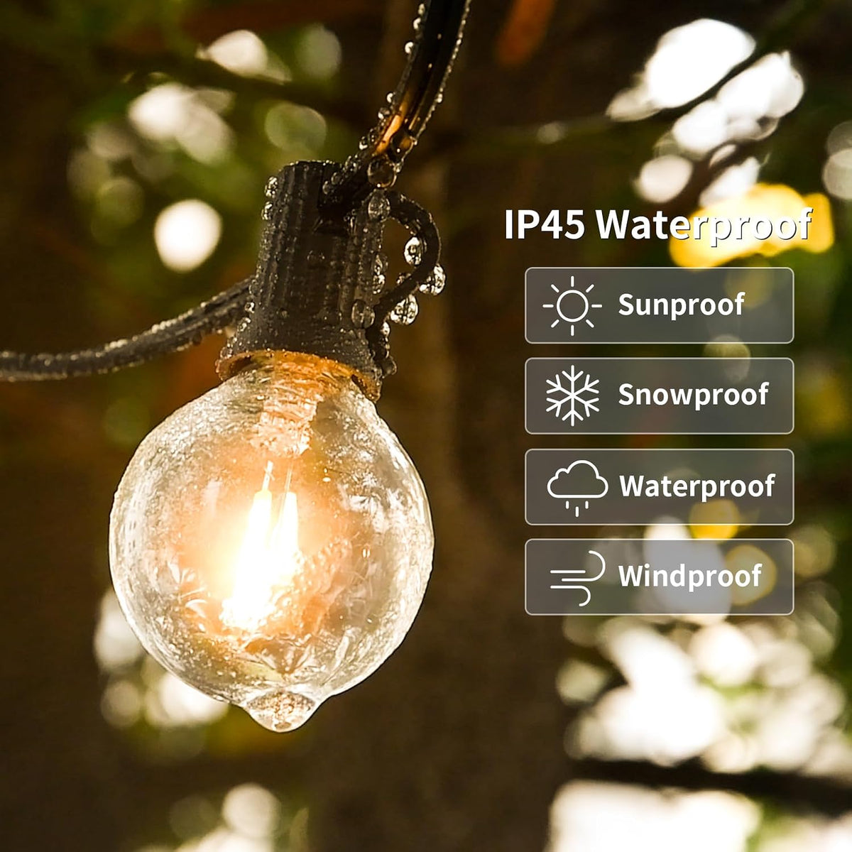 200ft 2-Pack Outdoor String Lights,Dimmable G40 LED String Lights with 104 Shatterproof Clear Bulbs UL Approval Waterproof Globe 1W 2700K Outdoor Lighting for Backyard Porch Cafe Party Wedding Garden