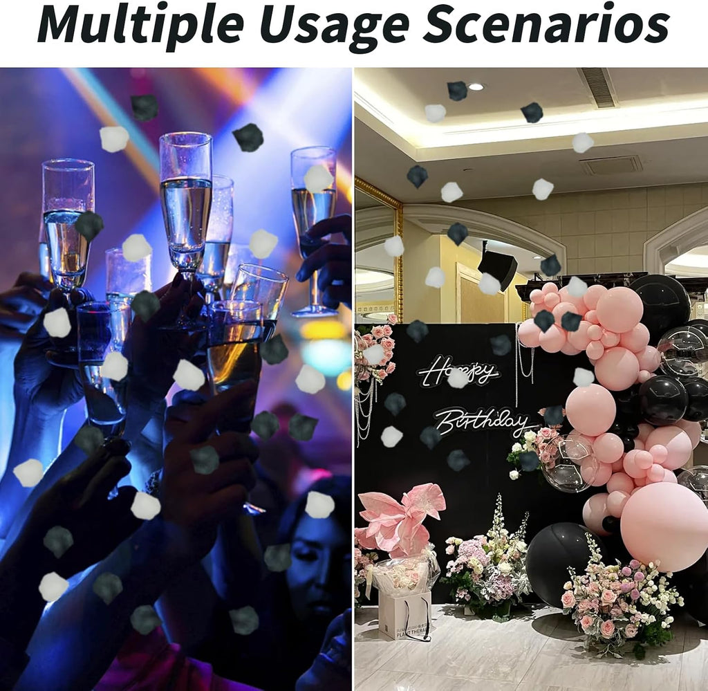 1200 Pcs Black Cream White Rose Petals - Silk Rose Petals for Romantic Night, Wedding Party Decoration