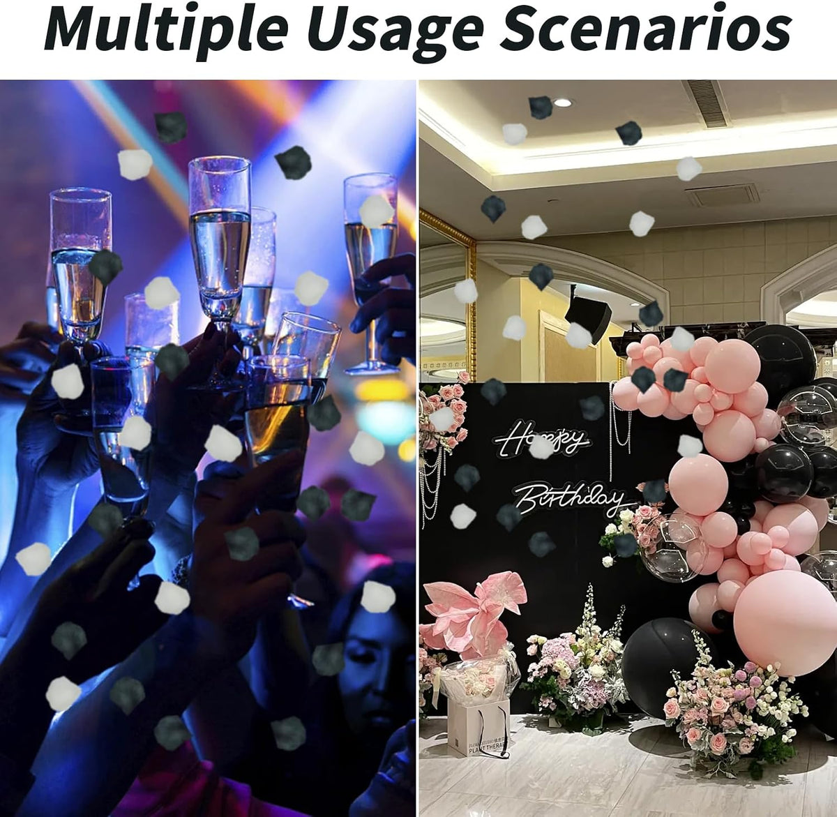 1200 Pcs Black Cream White Rose Petals - Silk Rose Petals for Romantic Night, Wedding Party Decoration