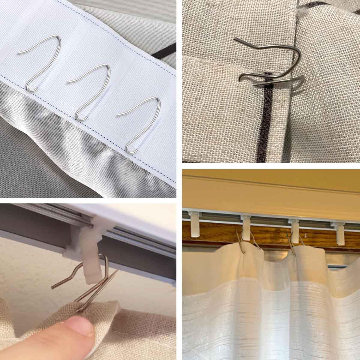 100 Pack Metal Curtain Hooks Stainless Steel Drapery Pins for Pinch Pleat Curtains Pin-On Drapery Hook for Window Curtain Door Curtain Shower Curtain Curtain Pin for Drapes with Clear Box (Silver)