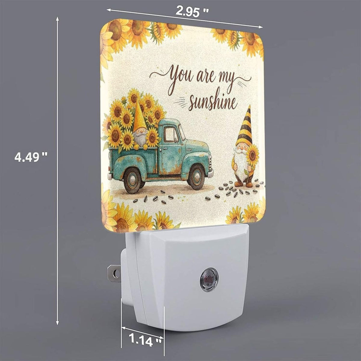 Sunflower Gnome Truck LED Plug-in Nightlights 2 Piece Set for Bedroom