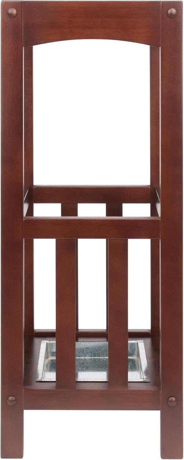 Winsome Rex Umbrella Stand with Metal Drip Tray, 27", Walnut