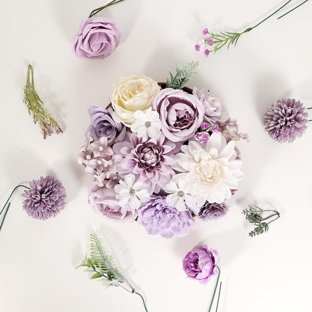 26PCS Artificial Flowers, Fake Roses Box Combo Set for DIY Decor