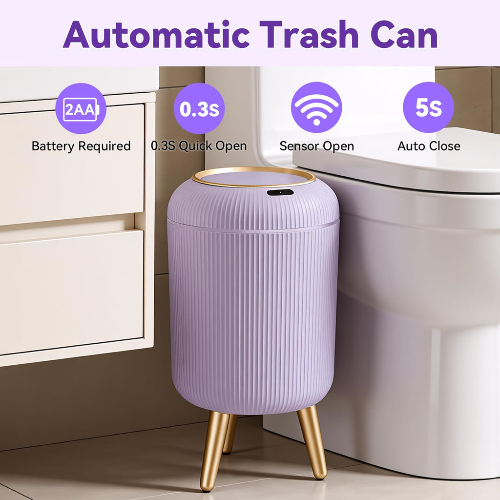 Procade Automatic Trash Can Bathroom,Auto Small Purple Garbage Can with Lid