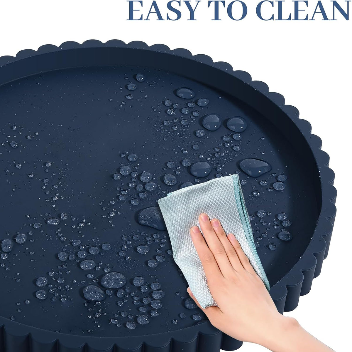 Round Bathroom Tray Perfume Organizer Coffee Table Decor, 9" Dark Blue