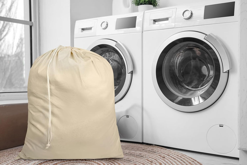 2 Pack Reusable Laundry Bags - 100% Cotton Multi Purpose Travel Laundry Bag - Durable & Machine Washable - Large Laundry Bag 28 x 36"