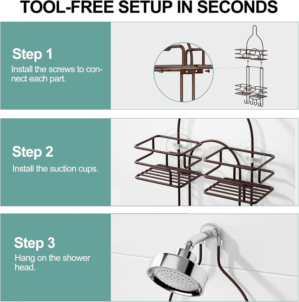 SRIWATANA Shower Caddy Hanging, Shower Organizer with Razor Hooks, Bronze