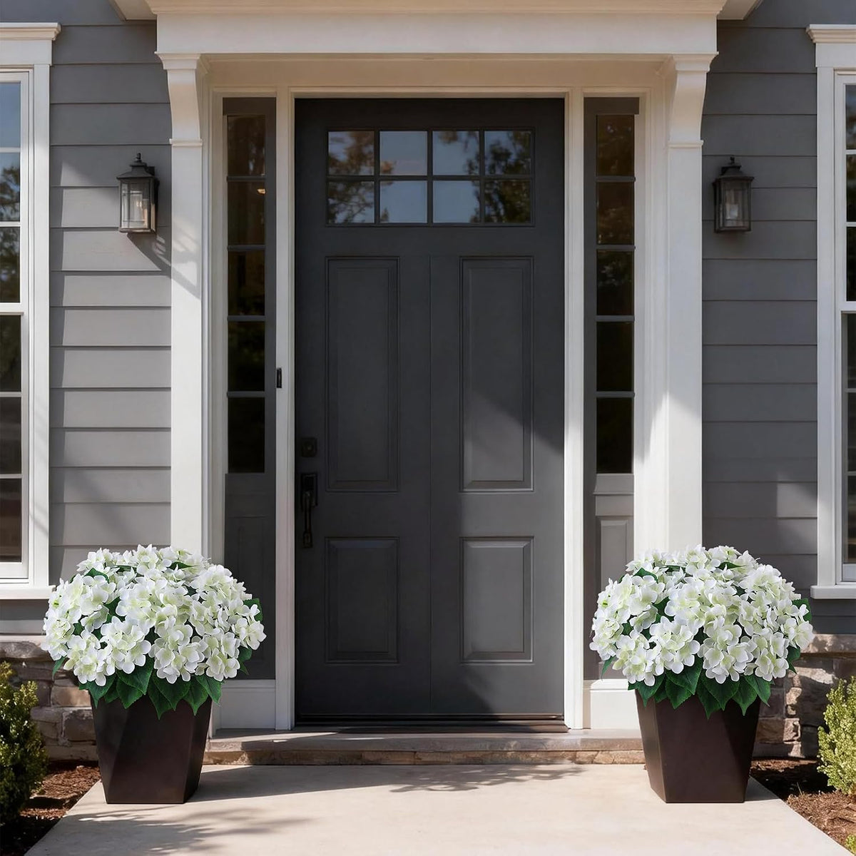 2 Sets Artificial Hydrangea Flower Topiary Ball Trees for Porch (White)