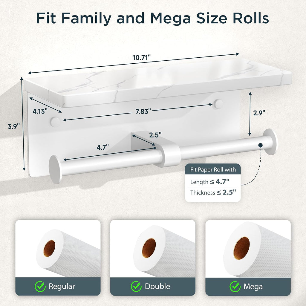 FORIOUS Double Marble Toilet Paper Holder with Phone Shelf, Commercial