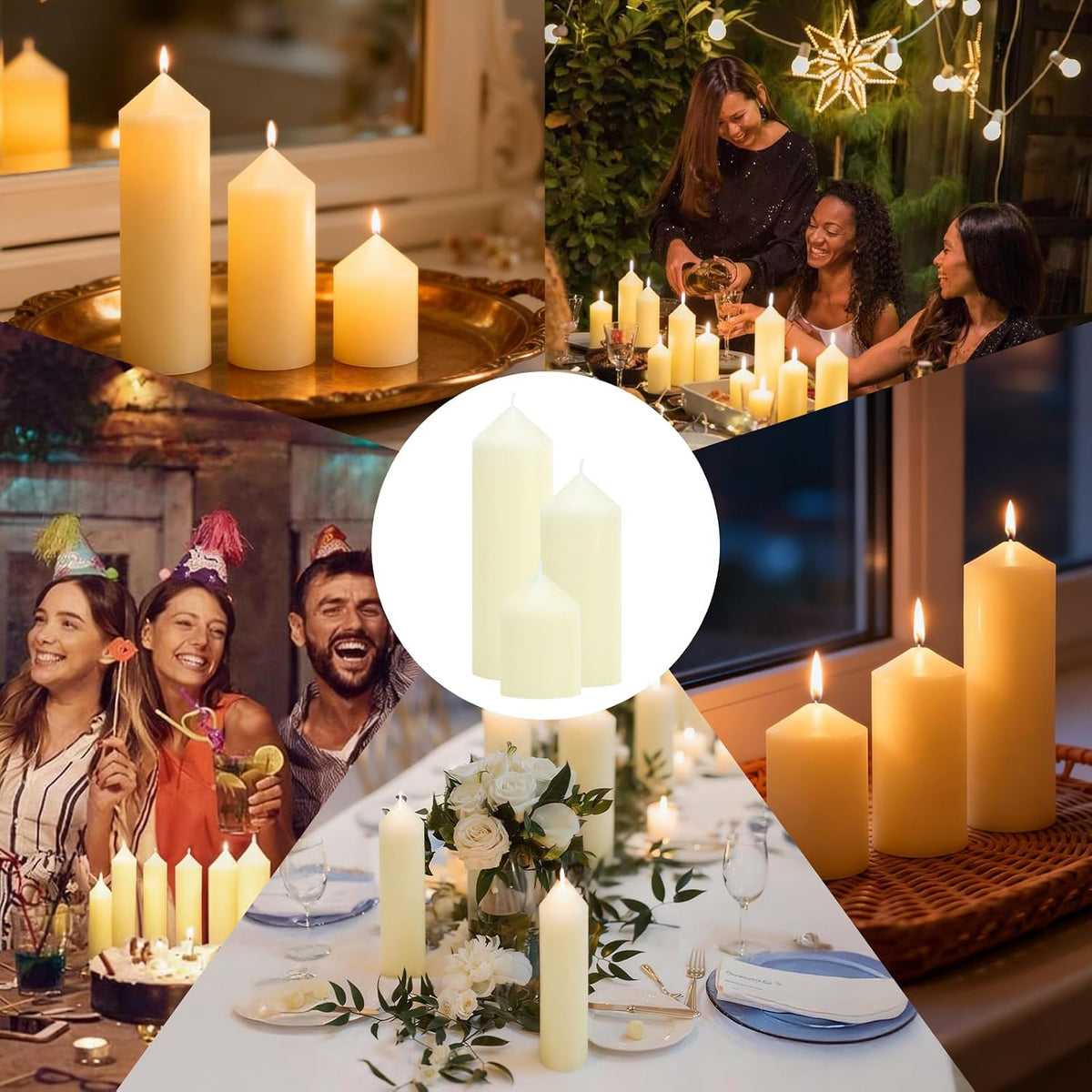 24-Pack Ivory Pillar Candles Bulk Set