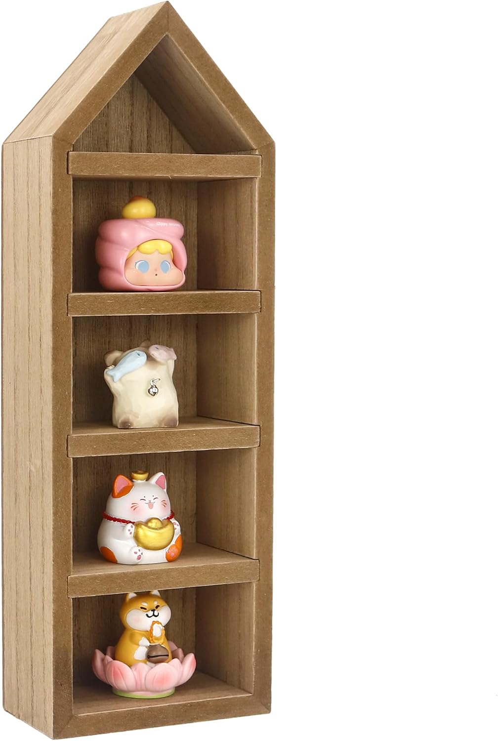 House Shaped Shadow Box with Removeable Shelves,Carbonized,4x12