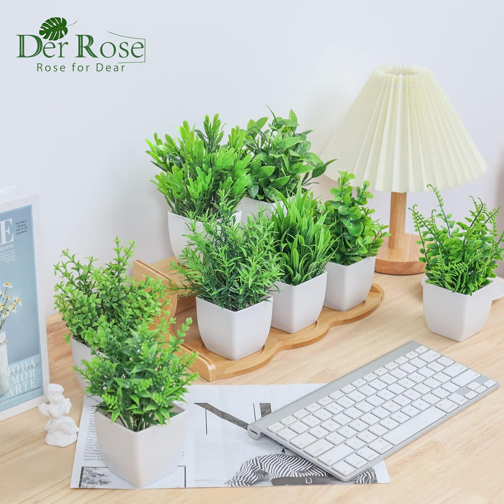 Der Rose 8 Pack Small Fake Plants in White Pots, Bathroom Home Decor Indoor