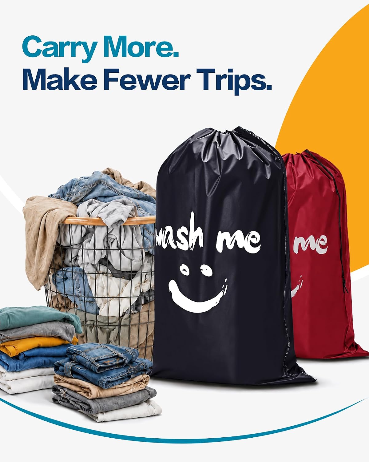 HOMEST 2 Pack XL Wash Me Travel Laundry Bag, Dirty Clothes Organizer, Large Enough to Hold 4 Loads of Laundry, Easy Fit a Laundry Hamper or Basket